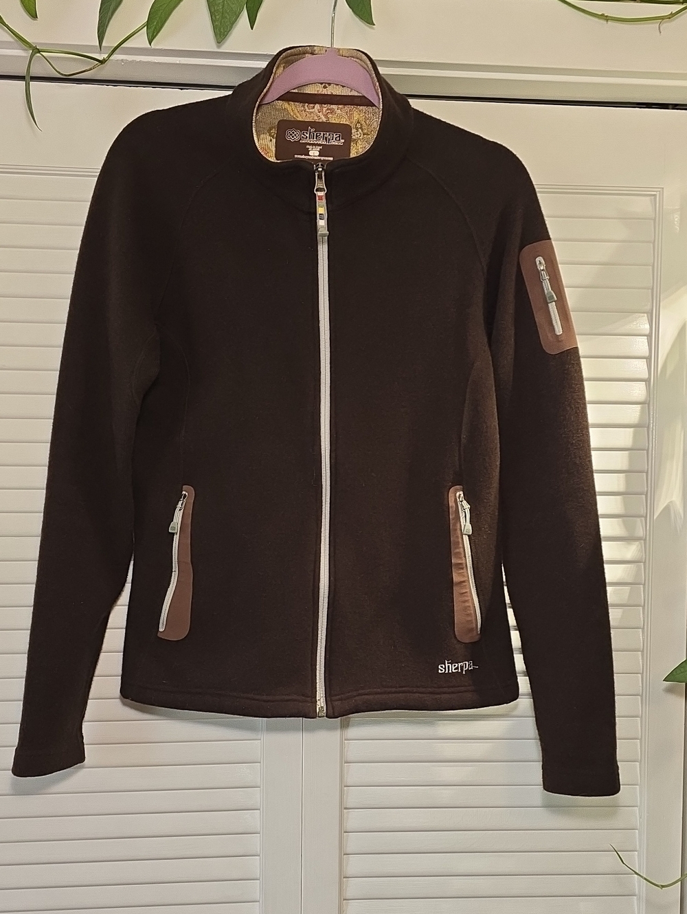 Sherpa Adventure Gear Wool-Blend Full Zip Fleece Jacket Brown Women's Large